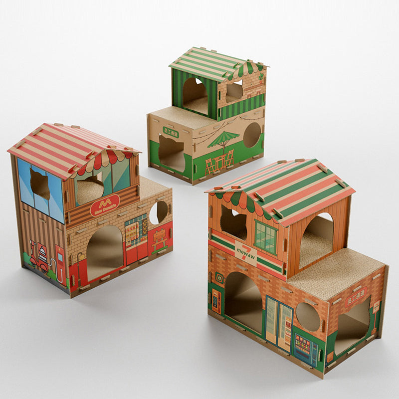 Contemporary Creative Rectangular Grade A Hardness Corrugated Cat Scratcher & Cat Bed 2-Tier For Living Room Cuvalon