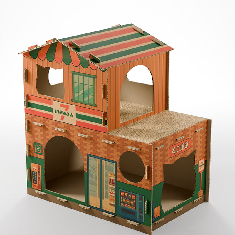 Contemporary Creative Rectangular Grade A Hardness Corrugated Cat Scratcher & Cat Bed 2-Tier For Living Room Cuvalon