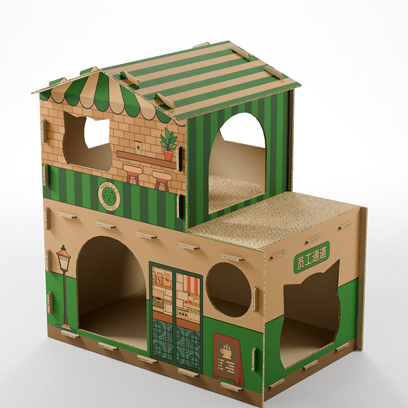 Contemporary Creative Rectangular Grade A Hardness Corrugated Cat Scratcher & Cat Bed 2-Tier For Living Room Cuvalon