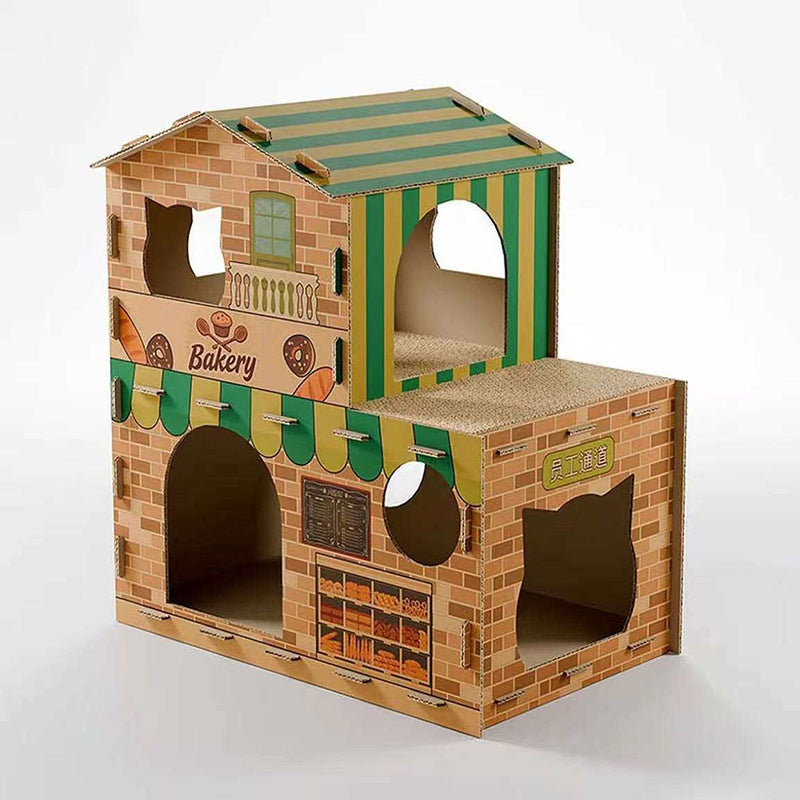 Contemporary Creative Rectangular Grade A Hardness Corrugated Cat Scratcher & Cat Bed 2-Tier For Living Room Cuvalon