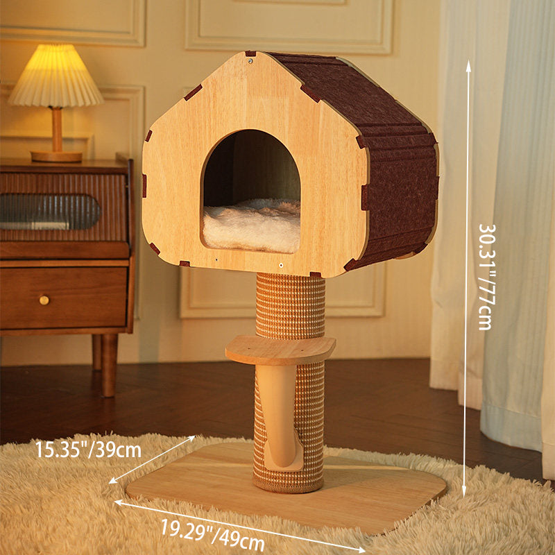 Contemporary Scandinavian Square Medium-Density Fiberboard Sisal Mat Felt Treehouse-Style Cat Tree 2-Tier For Living Room Cuvalon