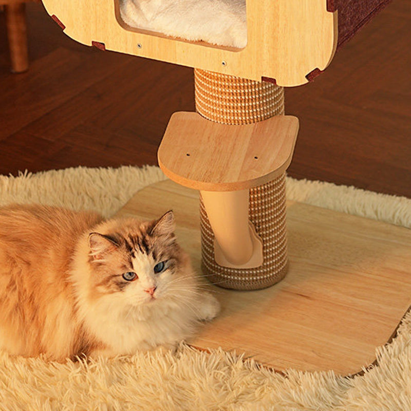 Contemporary Scandinavian Square Medium-Density Fiberboard Sisal Mat Felt Treehouse-Style Cat Tree 2-Tier For Living Room Cuvalon