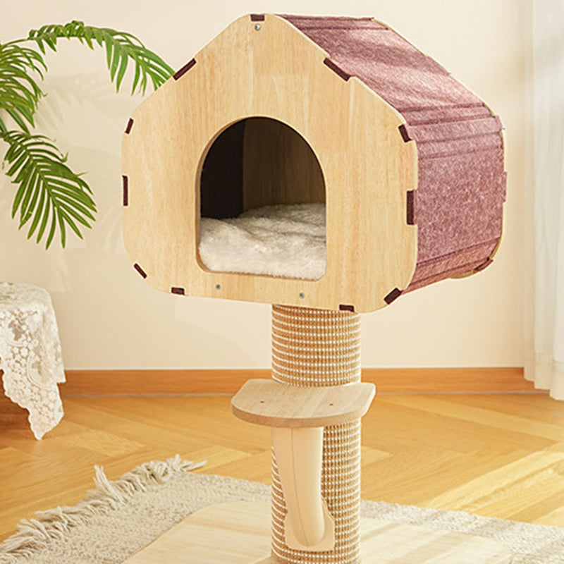 Contemporary Scandinavian Square Medium-Density Fiberboard Sisal Mat Felt Treehouse-Style Cat Tree 2-Tier For Living Room Cuvalon