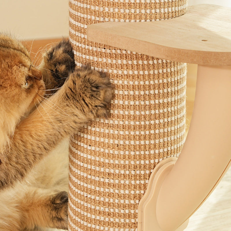 Contemporary Scandinavian Square Medium-Density Fiberboard Sisal Mat Felt Treehouse-Style Cat Tree 2-Tier For Living Room Cuvalon
