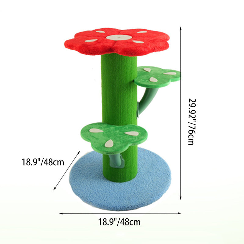 Contemporary Creative Round Medium-Density Fiberboard Velvet Fabric PVC Cactus-Shaped Cat Tree 3-Tier For Living Room Cuvalon