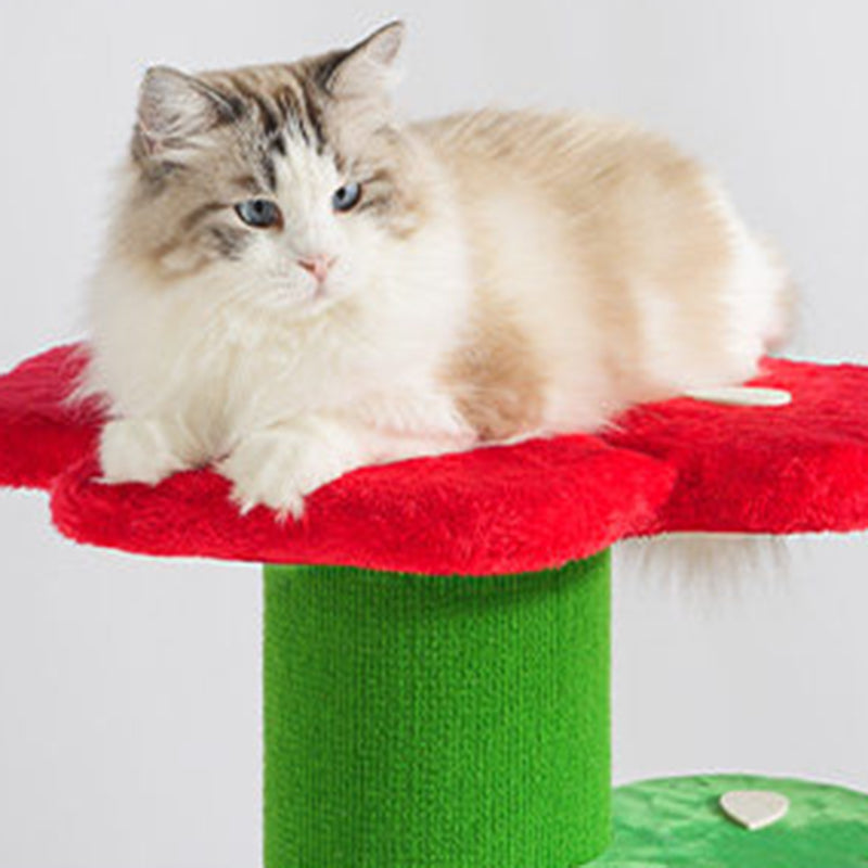 Contemporary Creative Round Medium-Density Fiberboard Velvet Fabric PVC Cactus-Shaped Cat Tree 3-Tier For Living Room Cuvalon