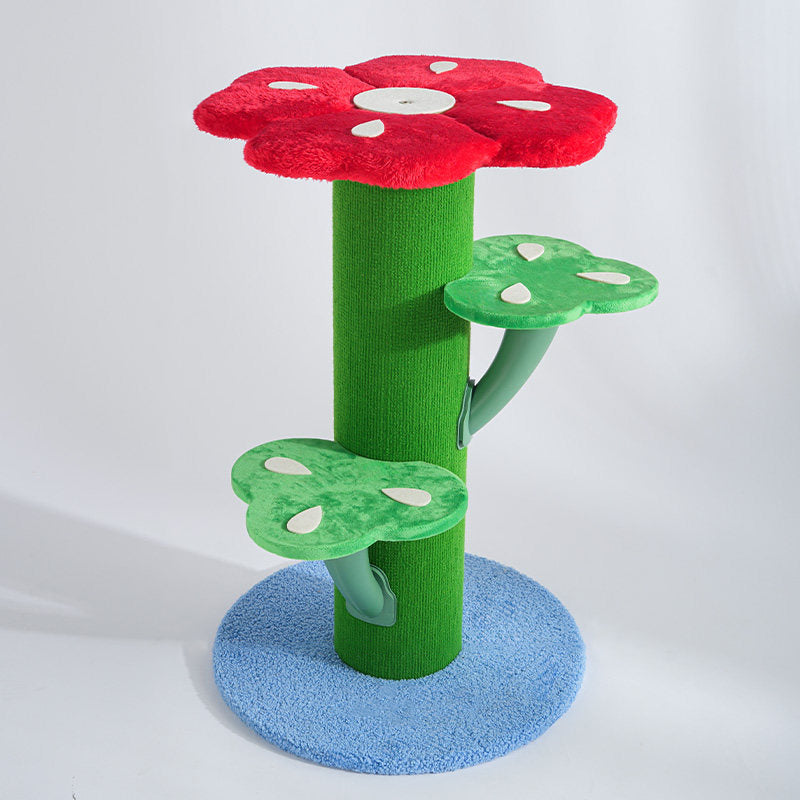Contemporary Creative Round Medium-Density Fiberboard Velvet Fabric PVC Cactus-Shaped Cat Tree 3-Tier For Living Room Cuvalon