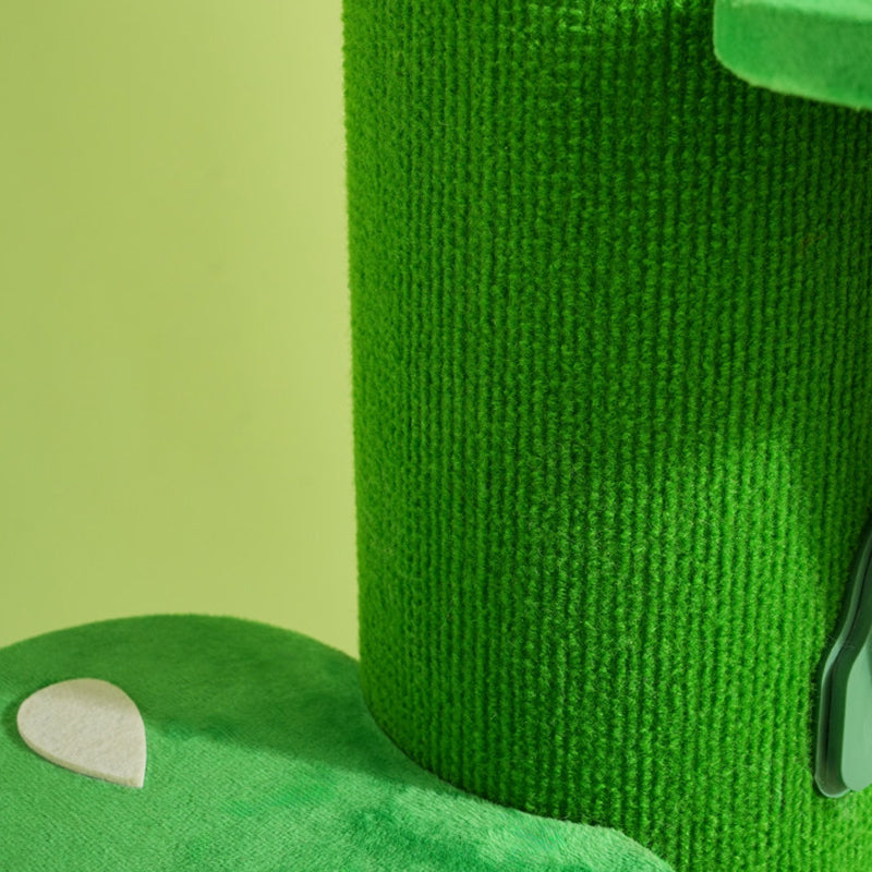 Contemporary Creative Round Medium-Density Fiberboard Velvet Fabric PVC Cactus-Shaped Cat Tree 3-Tier For Living Room Cuvalon