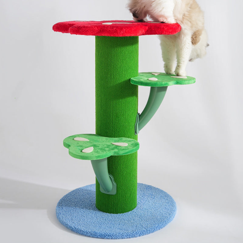 Contemporary Creative Round Medium-Density Fiberboard Velvet Fabric PVC Cactus-Shaped Cat Tree 3-Tier For Living Room Cuvalon