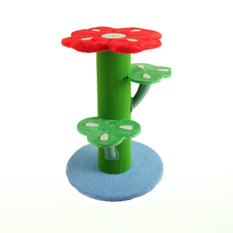 Contemporary Creative Round Medium-Density Fiberboard Velvet Fabric PVC Cactus-Shaped Cat Tree 3-Tier For Living Room Cuvalon