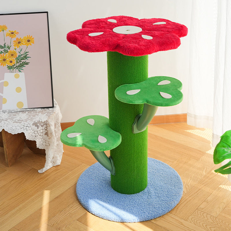 Contemporary Creative Round Medium-Density Fiberboard Velvet Fabric PVC Cactus-Shaped Cat Tree 3-Tier For Living Room Cuvalon