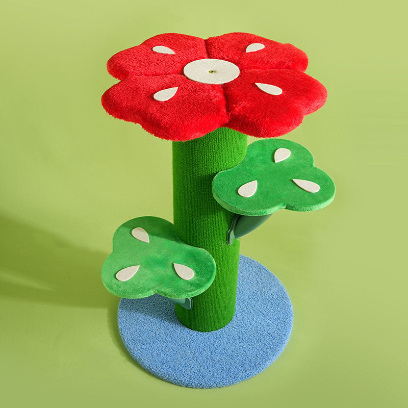 Contemporary Creative Round Medium-Density Fiberboard Velvet Fabric PVC Cactus-Shaped Cat Tree 3-Tier For Living Room Cuvalon