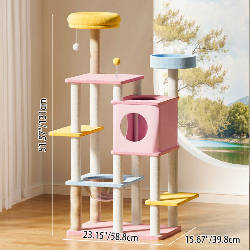 Contemporary Creative Rectangular Medium-Density Fiberboard Velvet Fabric Sisal Acrylic Multi-Functional Cat Tree For Living Room Cuvalon