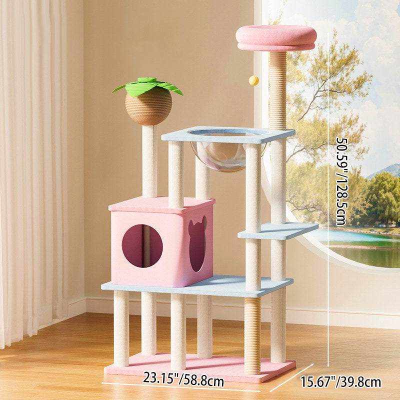 Contemporary Creative Rectangular Medium-Density Fiberboard Velvet Fabric Sisal Acrylic Multi-Functional Cat Tree For Living Room Cuvalon