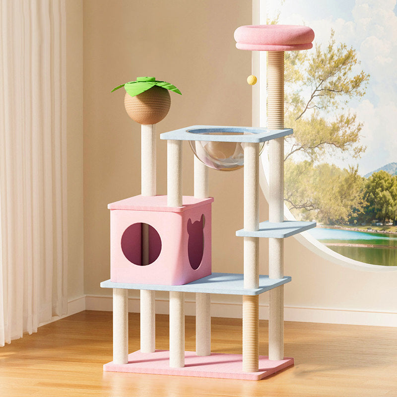 Contemporary Creative Rectangular Medium-Density Fiberboard Velvet Fabric Sisal Acrylic Multi-Functional Cat Tree For Living Room Cuvalon