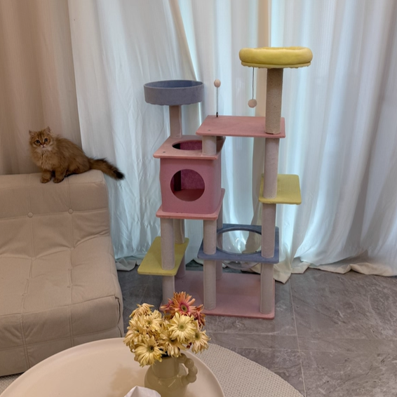 Contemporary Creative Rectangular Medium-Density Fiberboard Velvet Fabric Sisal Acrylic Multi-Functional Cat Tree For Living Room Cuvalon