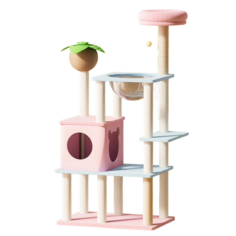 Contemporary Creative Rectangular Medium-Density Fiberboard Velvet Fabric Sisal Acrylic Multi-Functional Cat Tree For Living Room Cuvalon