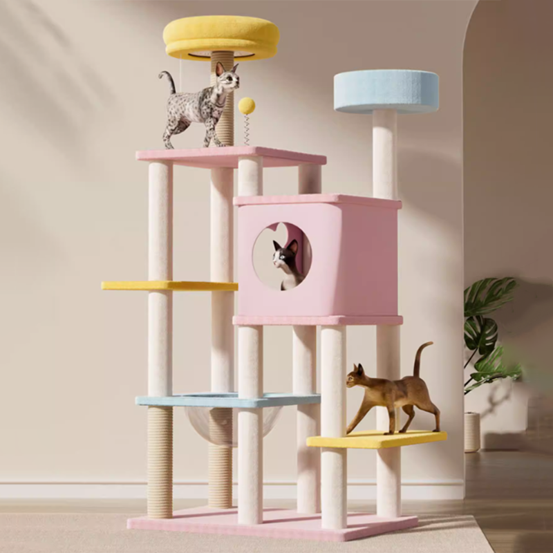 Contemporary Creative Rectangular Medium-Density Fiberboard Velvet Fabric Sisal Acrylic Multi-Functional Cat Tree For Living Room Cuvalon