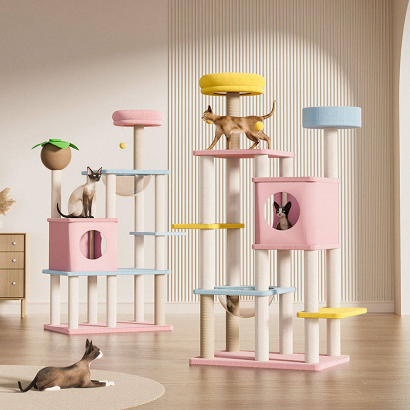 Contemporary Creative Rectangular Medium-Density Fiberboard Velvet Fabric Sisal Acrylic Multi-Functional Cat Tree For Living Room Cuvalon