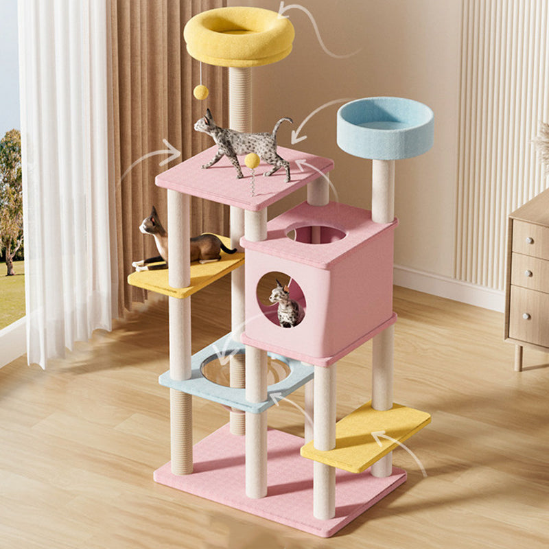 Contemporary Creative Rectangular Medium-Density Fiberboard Velvet Fabric Sisal Acrylic Multi-Functional Cat Tree For Living Room Cuvalon