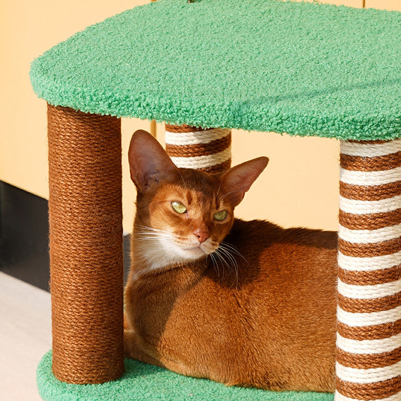 Contemporary Creative Rectangular Medium-Density Fiberboard Velvet Fabric Hemp Rope Paper Tube Cat Tree 3-Tier For Living Room Cuvalon