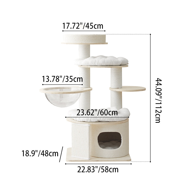 Contemporary Creative Round Multi-layer Solid Wood Panel Corduroy Paper Rope Kraft Paper Tube Cat Tree For Living Room Cuvalon