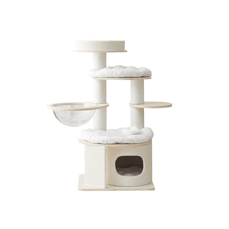 Contemporary Creative Round Multi-layer Solid Wood Panel Corduroy Paper Rope Kraft Paper Tube Cat Tree For Living Room Cuvalon