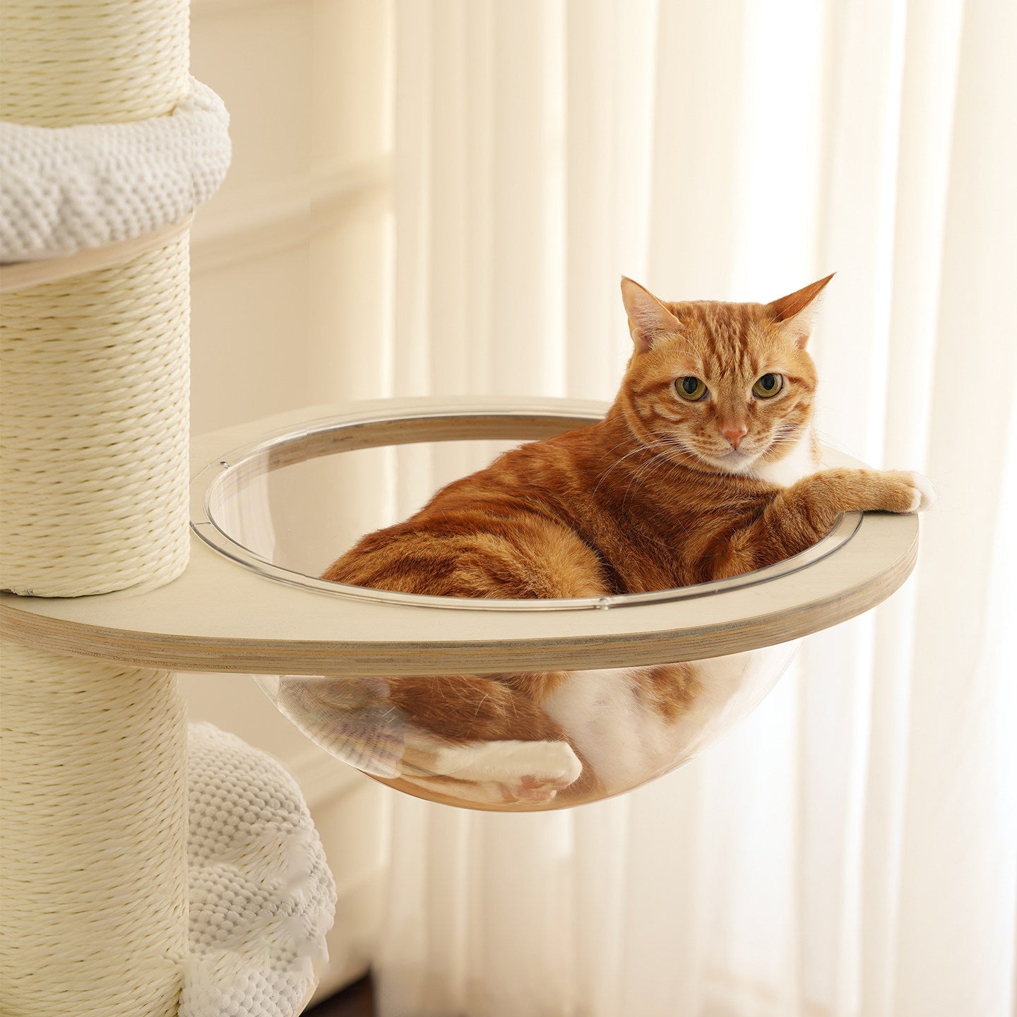 Contemporary Creative Round Multi-layer Solid Wood Panel Corduroy Paper Rope Kraft Paper Tube Cat Tree For Living Room Cuvalon