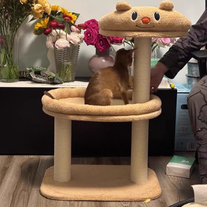 Contemporary Creative Rectangular Medium-Density Fiberboard Velvet Fabric Paper Rope Paper Tube Cat Tree For Living Room Cuvalon