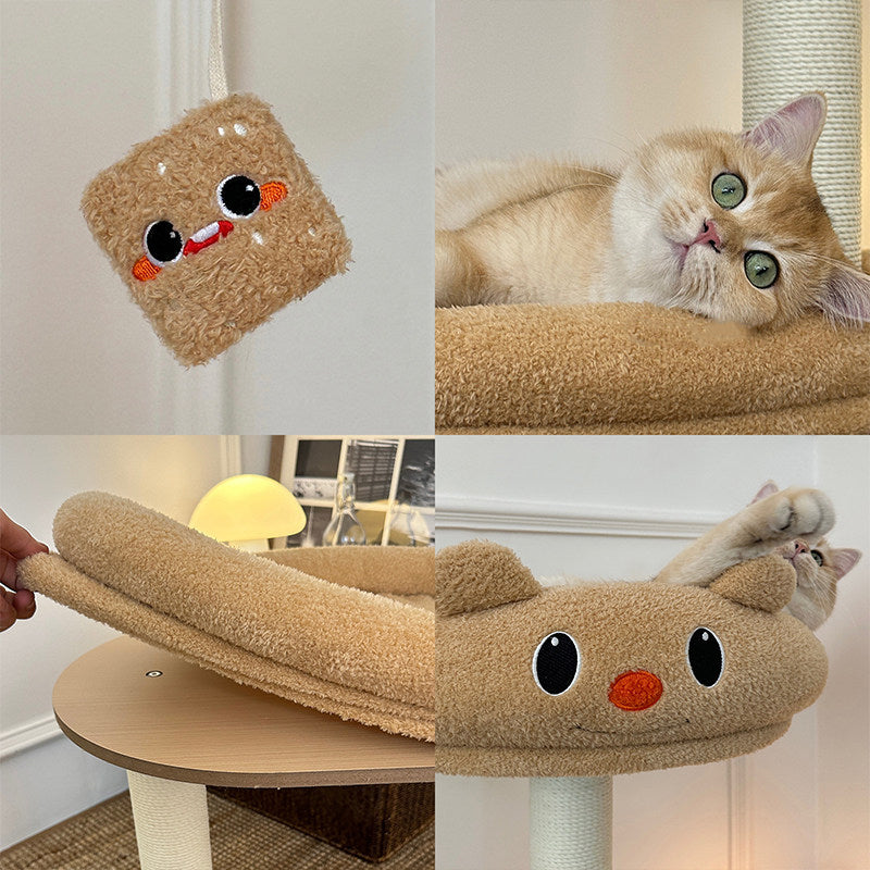 Contemporary Creative Rectangular Medium-Density Fiberboard Velvet Fabric Paper Rope Paper Tube Cat Tree For Living Room Cuvalon