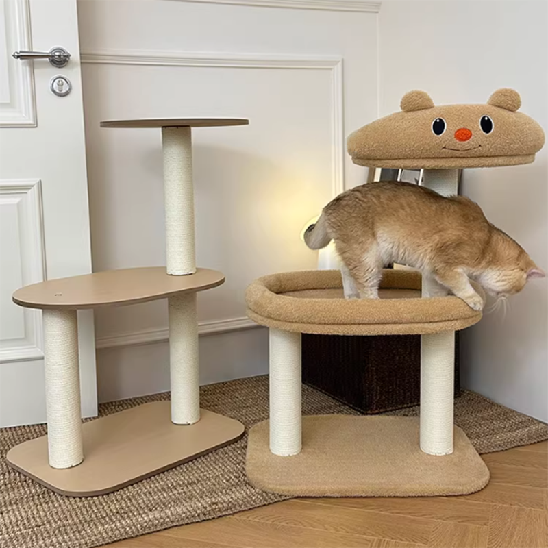Contemporary Creative Rectangular Medium-Density Fiberboard Velvet Fabric Paper Rope Paper Tube Cat Tree For Living Room Cuvalon