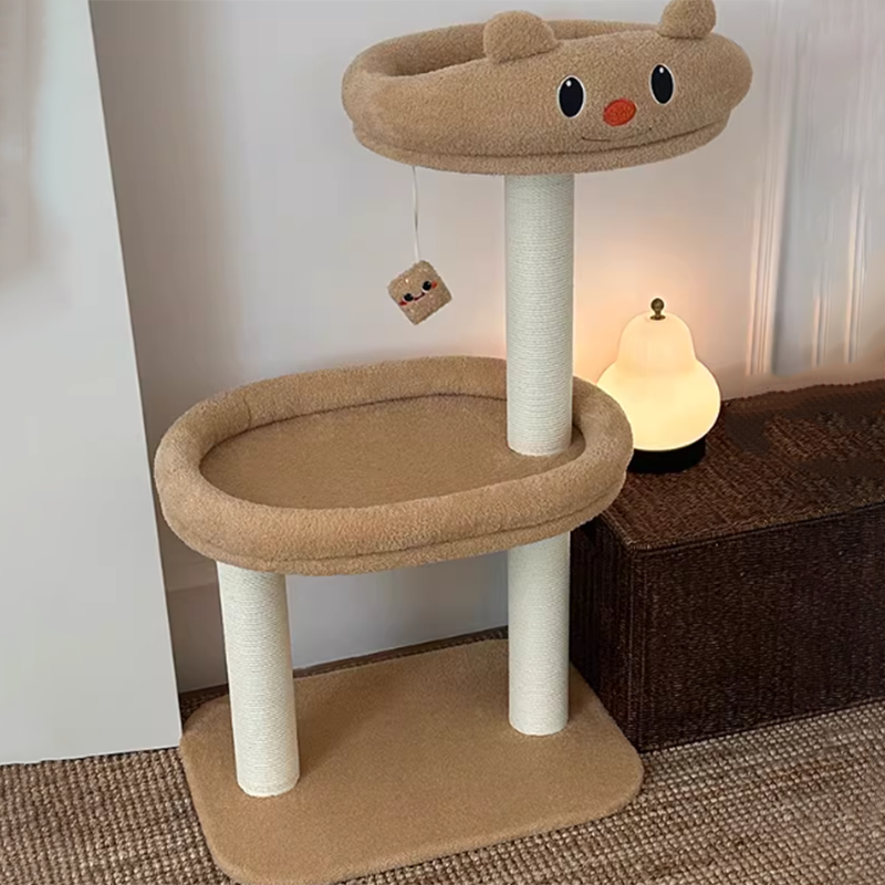 Contemporary Creative Rectangular Medium-Density Fiberboard Velvet Fabric Paper Rope Paper Tube Cat Tree For Living Room Cuvalon