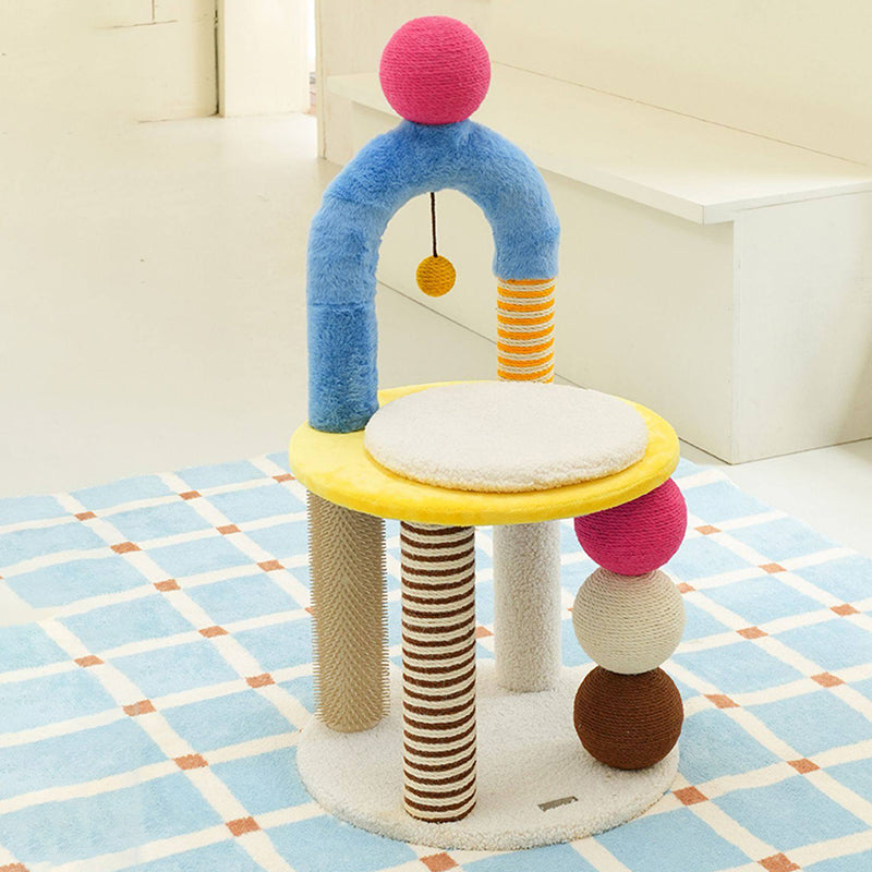 Contemporary Creative Round Particleboard Velvet Fabric Hemp Rope PE PS Cat Tree For Living Room Cuvalon