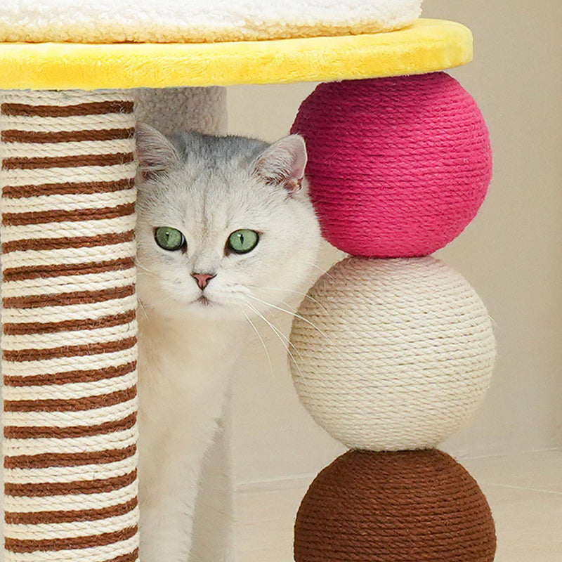 Contemporary Creative Round Particleboard Velvet Fabric Hemp Rope PE PS Cat Tree For Living Room Cuvalon