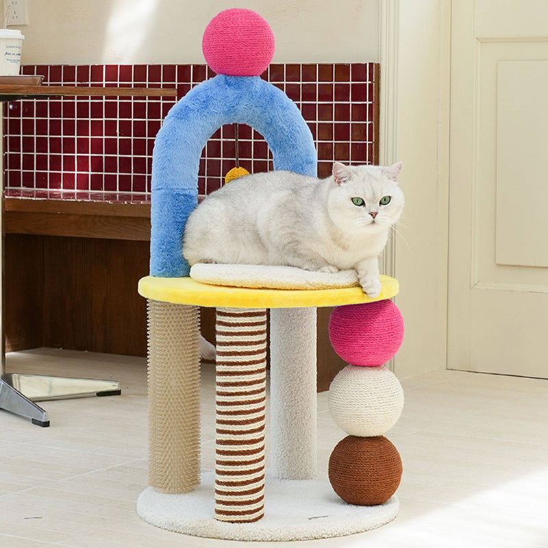 Contemporary Creative Round Particleboard Velvet Fabric Hemp Rope PE PS Cat Tree For Living Room Cuvalon