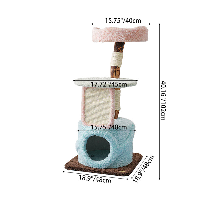 Contemporary Creative Round Particleboard Natural Fruitwood Velvet Fabric Sisal Cat Tree For Living Room Cuvalon