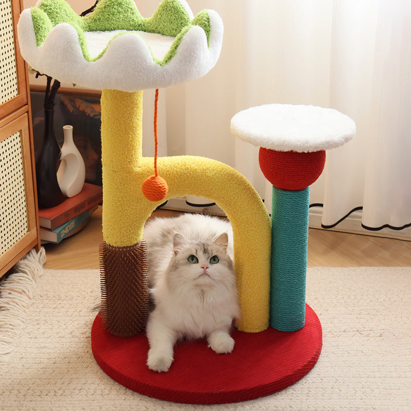Contemporary Creative Round Medium-Density Fiberboard Plastic Velvet Fabric Sisal Cat Tree For Living Room Cuvalon