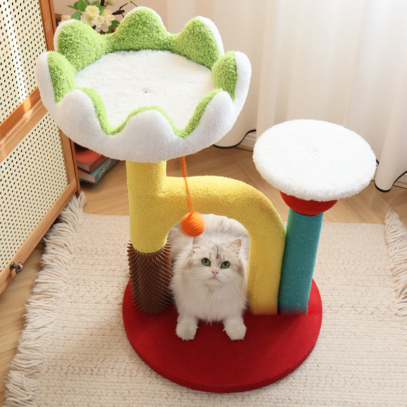 Contemporary Creative Round Medium-Density Fiberboard Plastic Velvet Fabric Sisal Cat Tree For Living Room Cuvalon