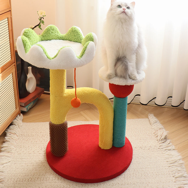 Contemporary Creative Round Medium-Density Fiberboard Plastic Velvet Fabric Sisal Cat Tree For Living Room Cuvalon