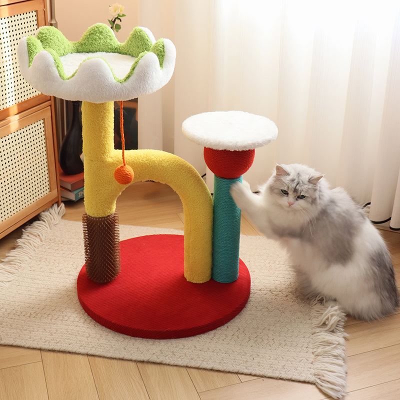Contemporary Creative Round Medium-Density Fiberboard Plastic Velvet Fabric Sisal Cat Tree For Living Room Cuvalon