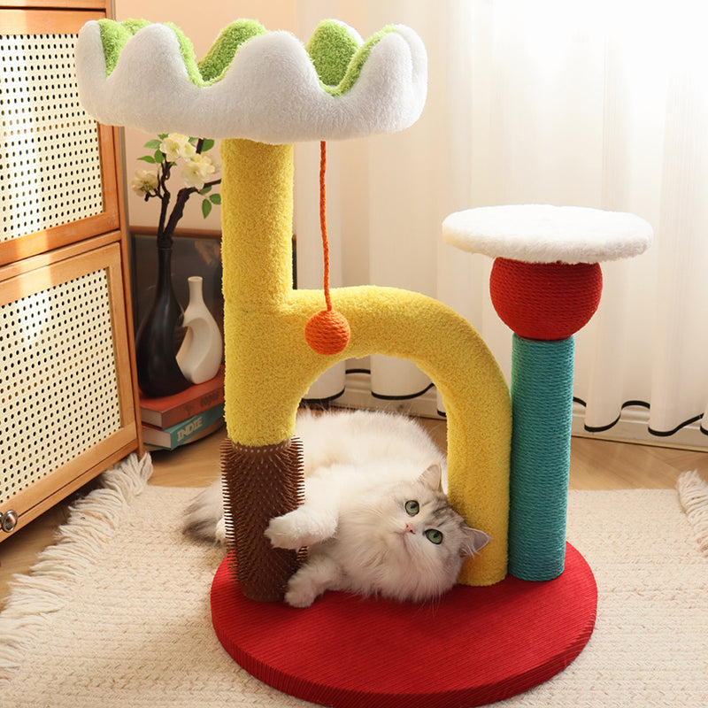 Contemporary Creative Round Medium-Density Fiberboard Plastic Velvet Fabric Sisal Cat Tree For Living Room Cuvalon