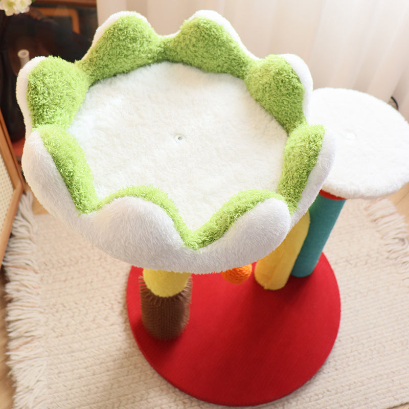 Contemporary Creative Round Medium-Density Fiberboard Plastic Velvet Fabric Sisal Cat Tree For Living Room Cuvalon