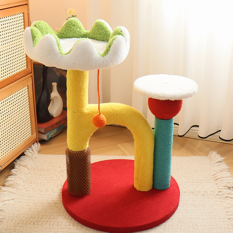 Contemporary Creative Round Medium-Density Fiberboard Plastic Velvet Fabric Sisal Cat Tree For Living Room Cuvalon