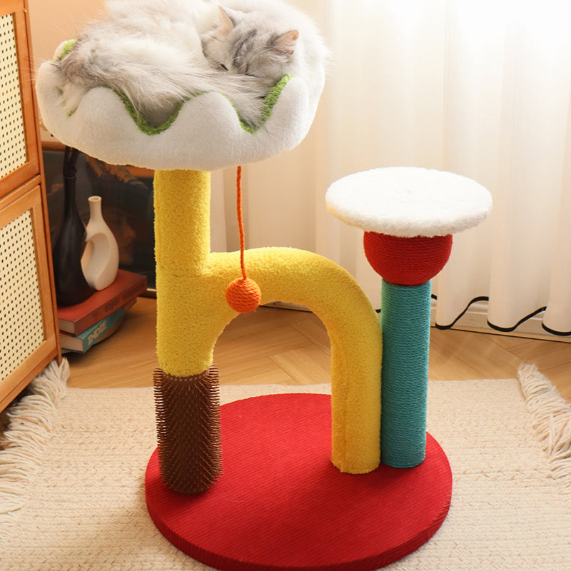 Contemporary Creative Round Medium-Density Fiberboard Plastic Velvet Fabric Sisal Cat Tree For Living Room Cuvalon
