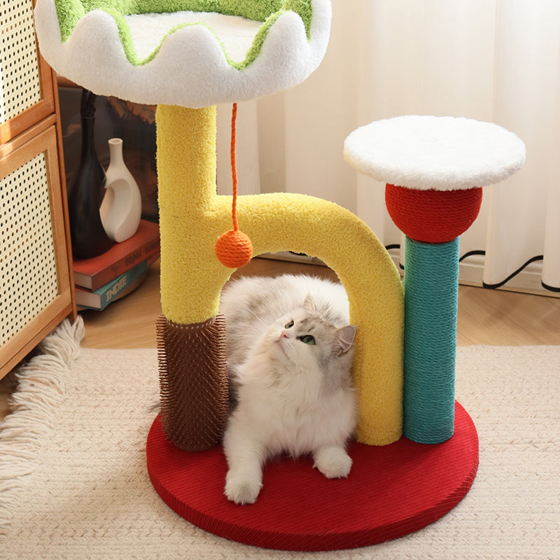 Contemporary Creative Round Medium-Density Fiberboard Plastic Velvet Fabric Sisal Cat Tree For Living Room Cuvalon