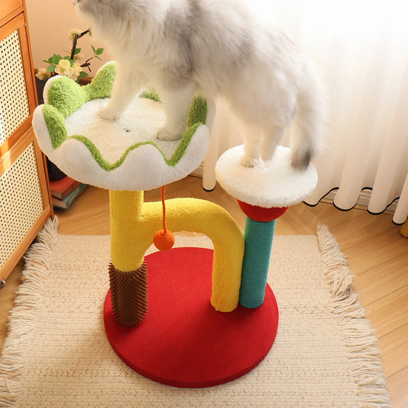 Contemporary Creative Round Medium-Density Fiberboard Plastic Velvet Fabric Sisal Cat Tree For Living Room Cuvalon