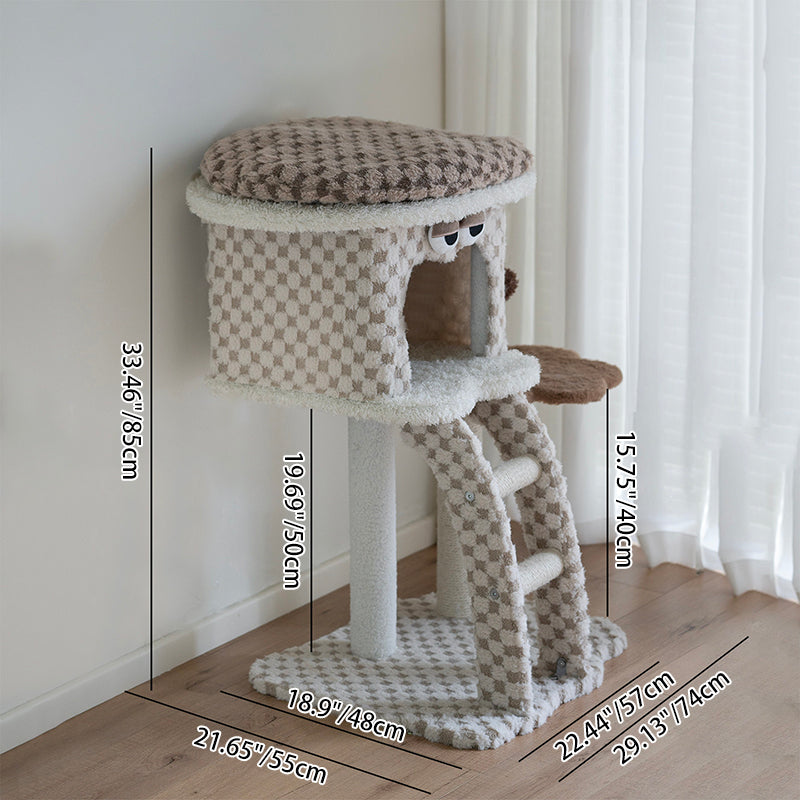 Contemporary Creative Square Particleboard Velvet Fabric Hemp Rope Cat Tree For Living Room Cuvalon