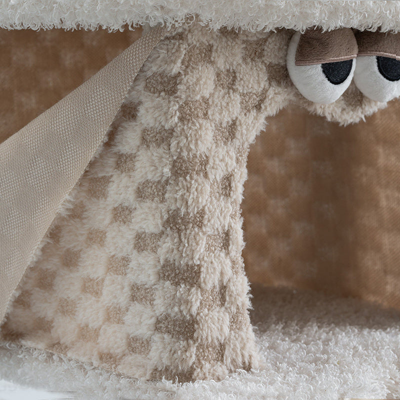Contemporary Creative Square Particleboard Velvet Fabric Hemp Rope Cat Tree For Living Room Cuvalon