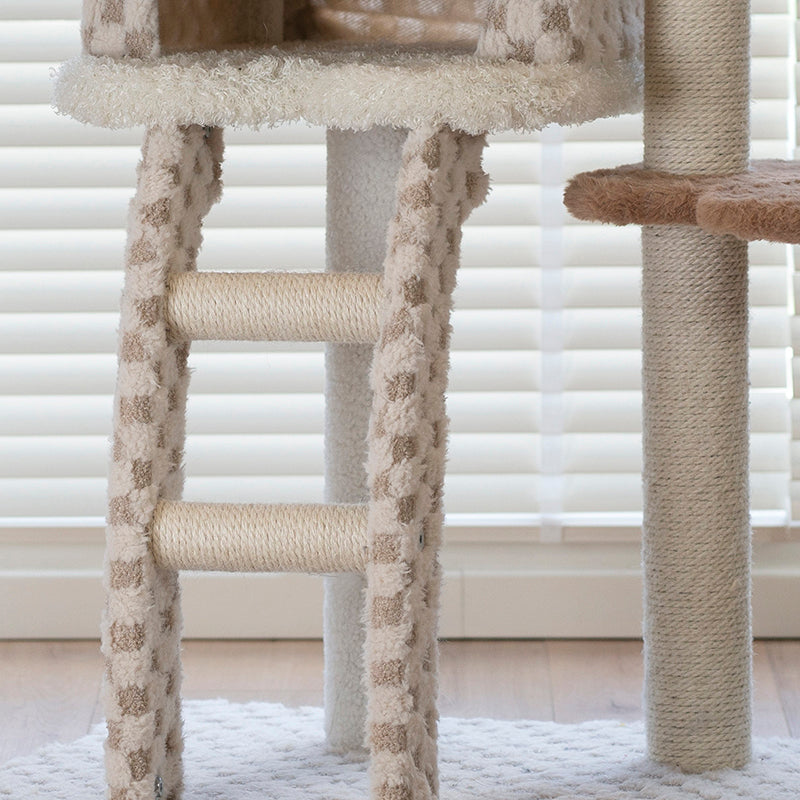 Contemporary Creative Square Particleboard Velvet Fabric Hemp Rope Cat Tree For Living Room Cuvalon