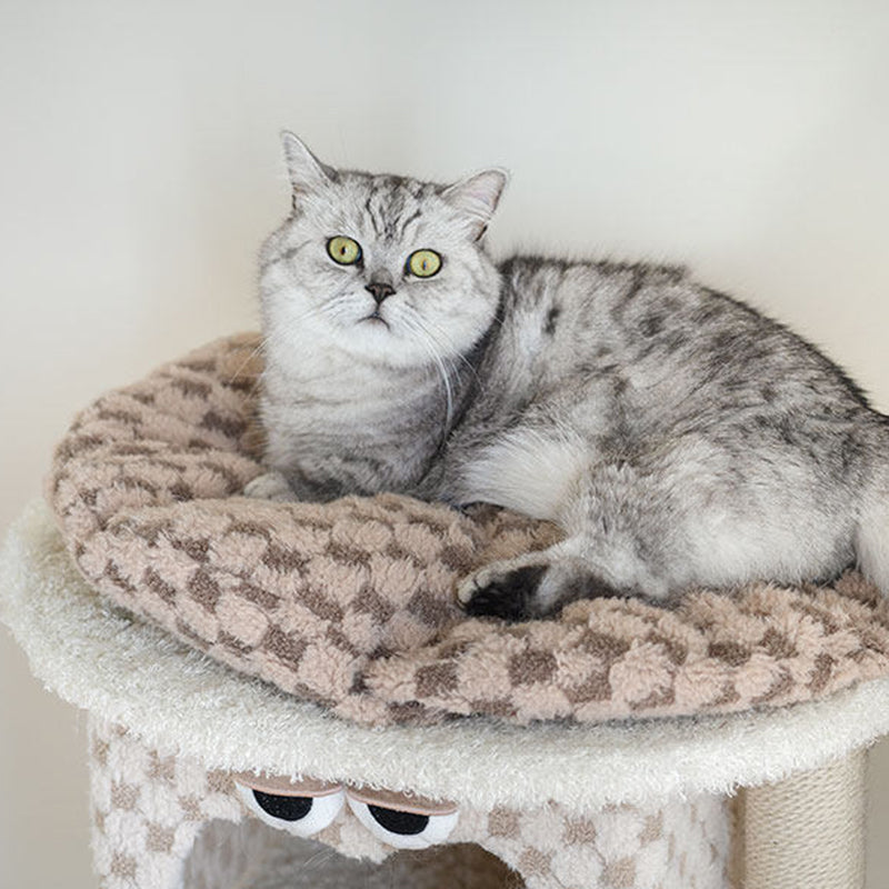Contemporary Creative Square Particleboard Velvet Fabric Hemp Rope Cat Tree For Living Room Cuvalon